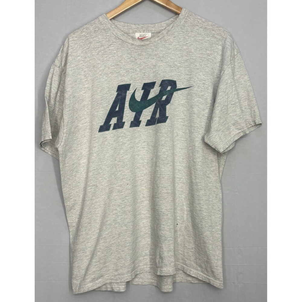 Nike T-Shirt Mens Heather Gray Air Logo Short Sleeve USA Made Large Vintage - Picture 2 of 8